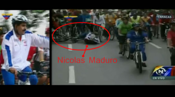 Estrepitosa caída de Maduro en bicicleta