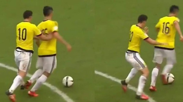 James empujó a su compañero y cobraron falta a favor