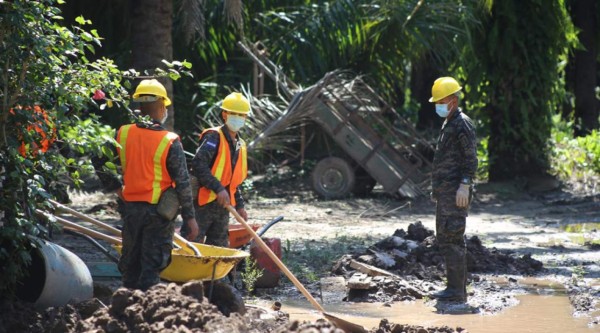 Ejército de Honduras ayuda en limpieza de campos bananeros en El Progreso