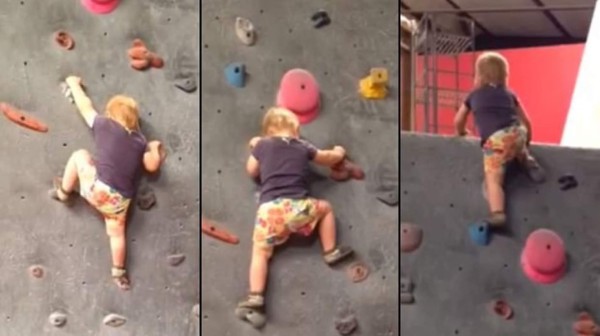 Se viraliza bebé escalando un muro sin cuerda de seguridad