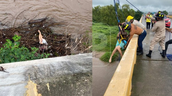 ¡Viva de milagro! Rescatan a mujer que fue arrastrada por el río Humuya