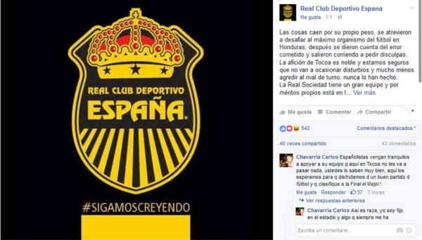 Real España enciende la polémica ante Real Sociedad con este mensaje