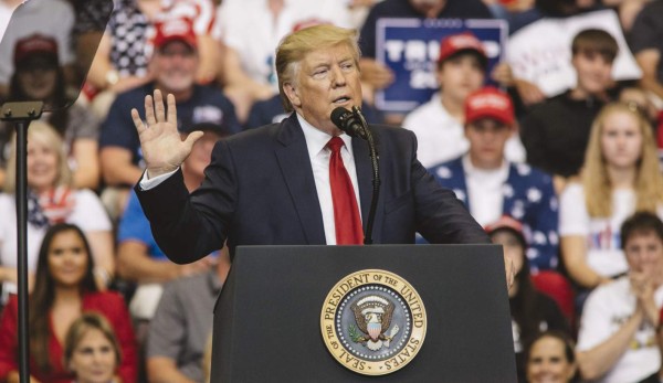 CINCINNATI, OH - AUGUST 01: President Donald Trump speaks at a campaign rally at U.S. Bank Arena on August 1, 2019 in Cincinnati, Ohio. The president was critical of his Democratic rivals, condemning what he called 'wasted money' that has contributed to blight in inner cities run by Democrats, according to published reports. Andrew Spear/Getty Images/AFP== FOR NEWSPAPERS, INTERNET, TELCOS & TELEVISION USE ONLY ==