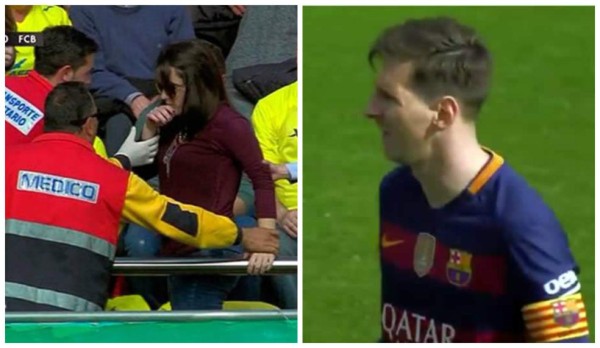 Messi deja noqueada a una aficionada del Villarreal con un balonazo