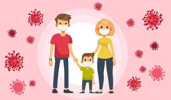 The family put on a mask to protect the corona virus.