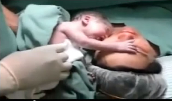Video: Un bebé recién nacido se niega a ser separado de su madre