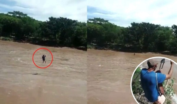 VIDEO: Arriesgan sus vidas cruzando peligroso río en Santa Bárbara