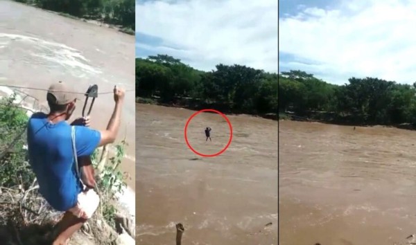 VIDEO: Arriesgan sus vidas cruzando peligroso río en Santa Bárbara