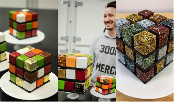 Un postre en forma del cubo de Rubik