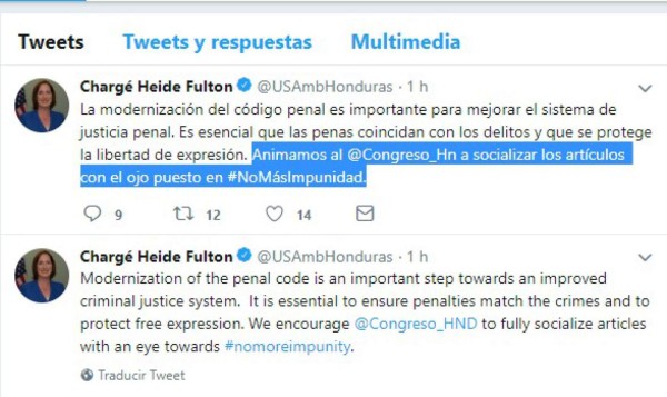 Heide Fulton recomienda socializar Código Penal de Honduras