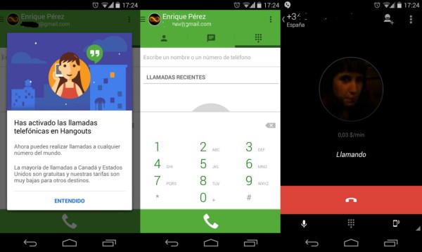 Google Hangouts permite hacer llamadas telefónicas