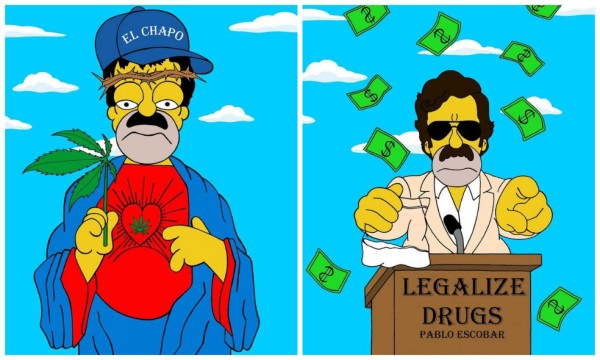 Convierten a Homero Simpson como El Chapo Guzmán y Pablo Escobar