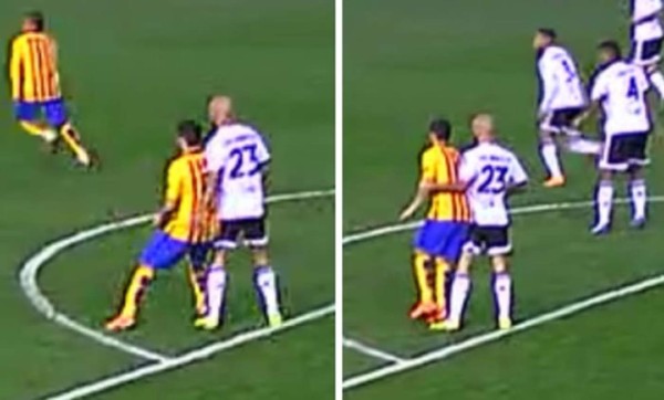 VIDEO: El pisotón de Luis Suárez a un defensa del Valencia