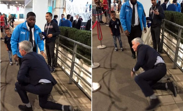 VIDEO: La estrepitosa caída de Mourinho entrando al estadio de Wembley