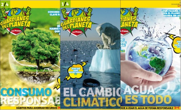 Portadas de los dos primeros fascículos que Diario LA PRENSA publicará durante cuatro martes, a partir del 16 de octubre hasta el 6 de noviembre. Los primeros abordan el cambio climático y el consumo responsable.