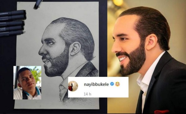 Nayib Bukele reacciona y comparte retrato que le hizo joven artista hondureño