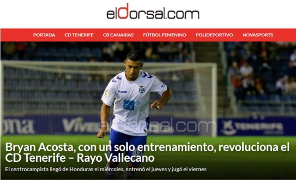 Hondureño Bryan Acosta se lleva los elogios en el Tenerife