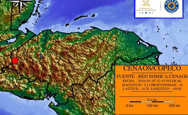 Sismo de 4.1 sacude el occidente de Honduras