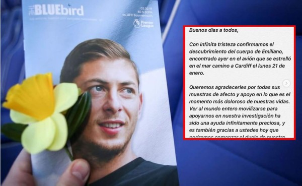 Comunicado de la familia de Emiliano Sala tras confirmación de la aparición del cuerpo