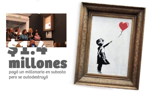 Una obra de Banksy se autodestruye tras ser subastada por $1.4 millones