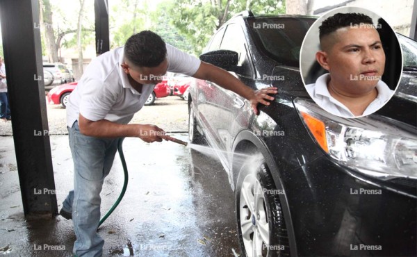 Sampedrano trabaja lavando carros en el día y como guardia en la noche