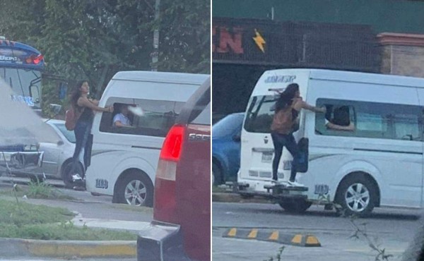 Hondureña desafía la muerte colgada en un rapidito en San Pedro Sula