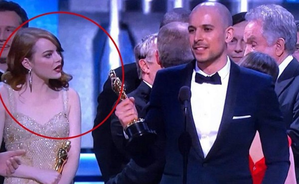 La reacción de Emma Stone y Ryan Gosling tras error en los Oscar