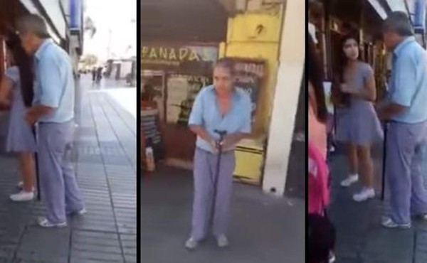 Video muestra como anciano acosa a jovencita en plena calle