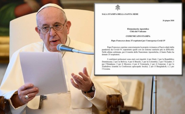 Papa Francisco dona tres respiradores para el coronavirus en Honduras