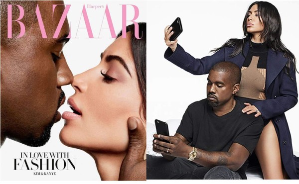 Kim Kardashian y Kanye West en la portada de Harper’s Bazaar
