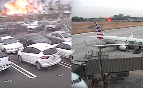 El momento exacto de la caída de una avioneta sobre una carretera en California