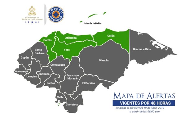 Copeco emite alerta verde en cinco departamentos de Honduras