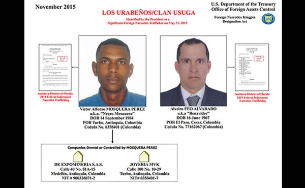 Tesoro de EUA congela bienes a dos miembros de Los Urabeños