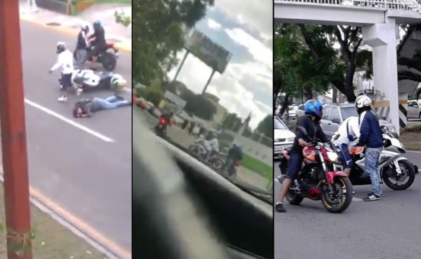 Desesperada reacción de conductora al observar ataque a motociclista