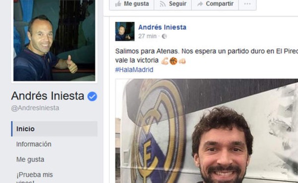 Iniesta en su cuenta de Facebook: 'Hala Madrid'