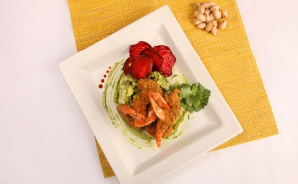Camarones empanizados con pistacho