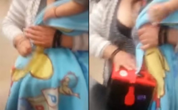 Utiliza a su hijo para robar baterías de carro en una tienda