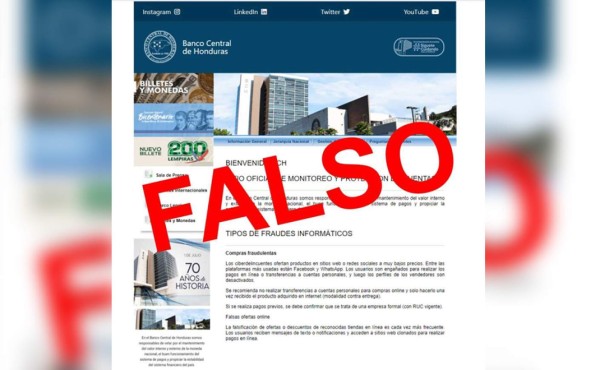 El Banco Central de Honduras alerta a usuarios sobre sitio web fraudulento