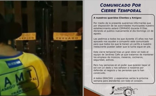Municipales de San Pedro Sula cierran temporalmente famoso restaurante Jardines Café