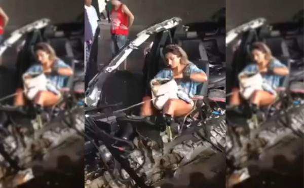 Auto se parte en dos y mujer queda intacta en medio del amasijo de metal