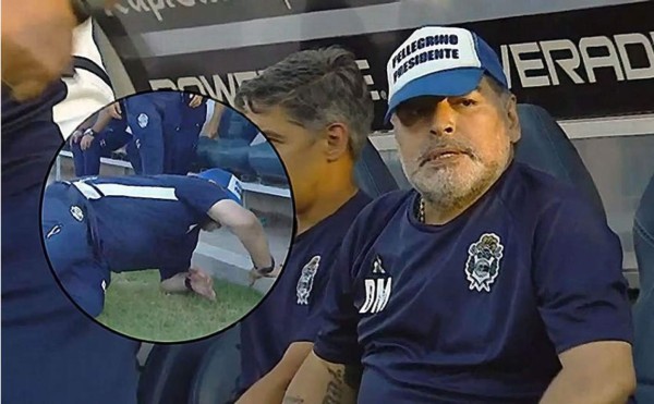 Video viral: La terrible caída de Diego Maradona en triunfo de Gimnasia