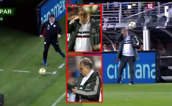 El tremendo balonazo que recibió 'Tata' Martino de parte del 'Toto' Berizzo: lo hizo sangrar de la nariz