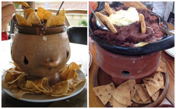 Un rico anafre de frijoles con chorizo hondureño