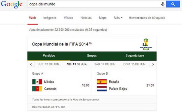 Google se prepara para el Mundial con información directa de partidos