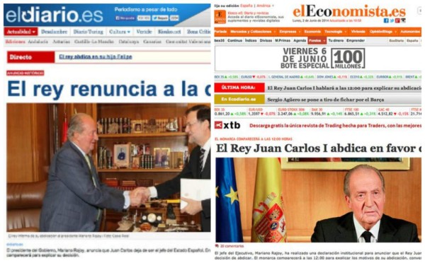 Prensa mundial resalta en sus portadas la abdicación del rey Juan Carlos
