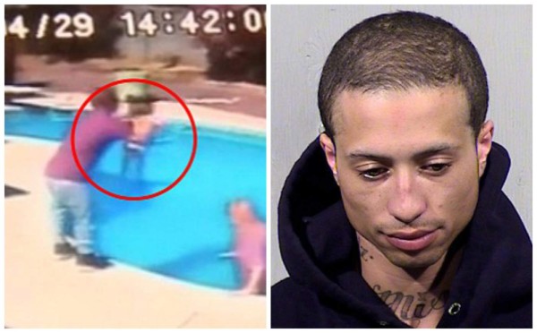 Padre lanza a su hija a una piscina para darle una lección