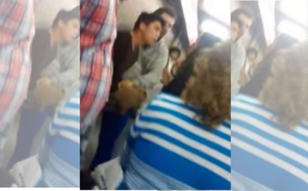 La gráfica muestra justo el momento en que la doñita le propina una tremenda regañada al supuesto ladrón. Foto YouTube.