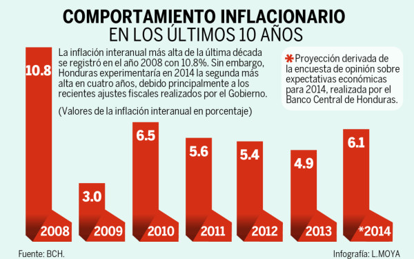 Combustibles y materias primas empujan la inflación en 2014