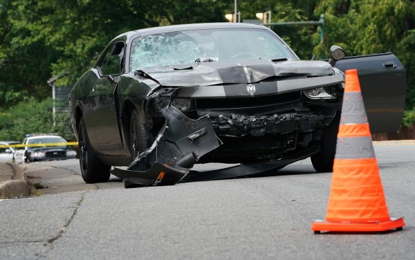 CHARLOTTESVILLE, VA - AUGUST 12: The car that allegedly plowed through a crowd of protestors marching through a downtown shopping district is seen after the vehicle was stopped by police several blocks away August 12, 2017 in Charlottesville, Virginia. The car allegedly plowed through a crowd, and at least one person has died from the incident, following the shutdown of the 'Unite the Right' rally by police after white nationalists, neo-Nazis and members of the 'alt-right' and counter-protesters clashed near Lee Park, where a statue of Confederate General Robert E. Lee is slated to be removed. Win McNamee/Getty Images/AFP