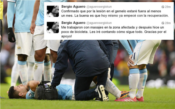 Kun Agüero estará de baja un mes por lesión